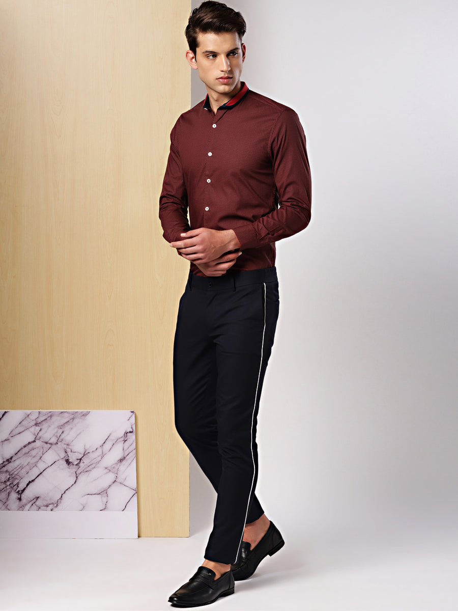 Men Black Red Slim Fit Micro Printed Formal Shirt