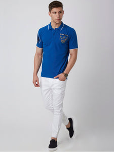 Men Blue Printed Polo Collar T-shirt
