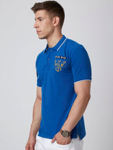 Load image into Gallery viewer, Men Blue Printed Polo Collar T-shirt