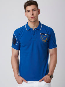 Men Blue Printed Polo Collar T-shirt