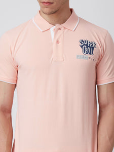 Men Pink Printed Polo Collar Slim Fit T-shirt