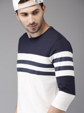 Load image into Gallery viewer, Men White &amp; Navy Colourblocked T-shirt
