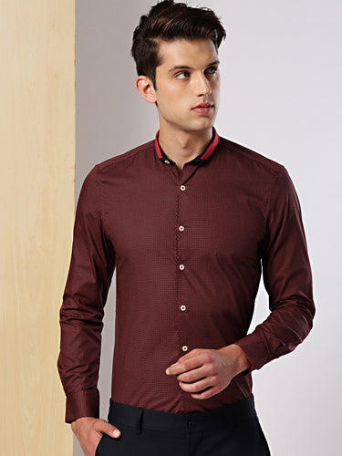 Men Black & Red Slim Fit Micro Printed Formal Shirt