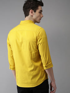 Men Mustard Regular Fit Solid Casual Shirt